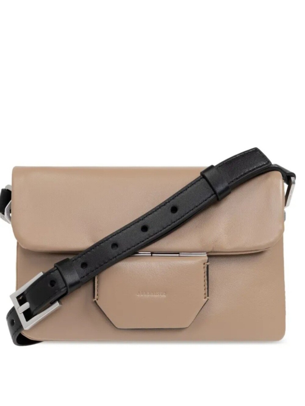 $299 AllSaints Jupiter Leather Crossbody Bag in Mink Brown